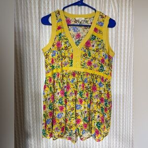 easel Yellow Floral Sleeveless top with Pink & Blue Blooms